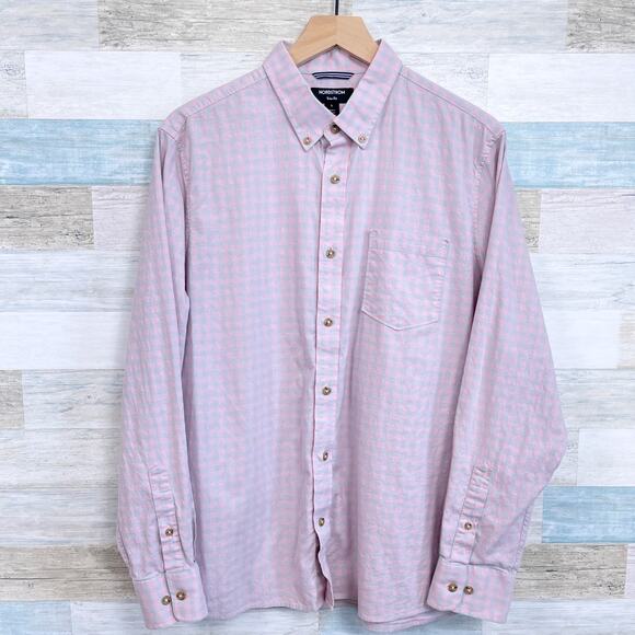 Nordstrom Linen Trim Fit Shirt Pink Gray Plaid Check Button Down Mens Large - Picture 1 of 6